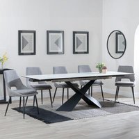 Product photograph of Hayden White Ceramic Extending Dining Set - Peyton Grey Fabric Dining Chair from Choice Furniture Superstore