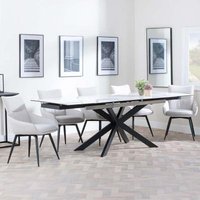 Product photograph of Sutton White Ceramic Extending Dining Set - Ace Beige Fabric Swivel Dining Chair from Choice Furniture Superstore