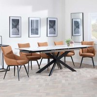 Product photograph of Sutton White Ceramic Extending Dining Set - Ace Orange Fabric Swivel Dining Chair from Choice Furniture Superstore