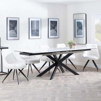 Product photograph of Sutton White Ceramic Extending Dining Set - Arctic Cream Velvet Fabric Swivel Dining Chair from Choice Furniture Superstore