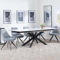 Product photograph of Sutton White Ceramic Extending Dining Set - Arctic Grey Velvet Fabric Swivel Dining Chair from Choice Furniture Superstore