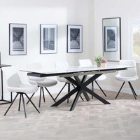 Product photograph of Sutton White Ceramic Extending Dining Set - Boden Cream Fabric Swivel Dining Chair from Choice Furniture Superstore