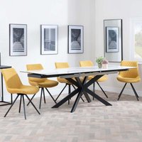 Product photograph of Sutton White Ceramic Extending Dining Set - Boden Yellow Fabric Swivel Dining Chair from Choice Furniture Superstore