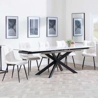 Product photograph of Sutton White Ceramic Extending Dining Set - Corona Beige Fabric Dining Chair from Choice Furniture Superstore