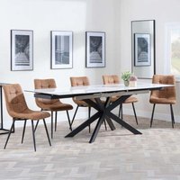 Product photograph of Sutton White Ceramic Extending Dining Set - Corona Brown Fabric Dining Chair from Choice Furniture Superstore