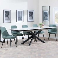 Product photograph of Sutton White Ceramic Extending Dining Set - Darwin Green Fabric Dining Chair from Choice Furniture Superstore