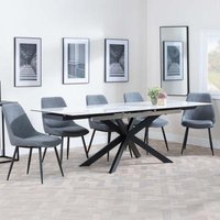Product photograph of Sutton White Ceramic Extending Dining Set - Darwin Grey Fabric Dining Chair from Choice Furniture Superstore