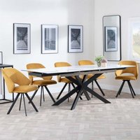 Product photograph of Sutton White Ceramic Extending Dining Set - Ion Mustard Velvet Fabric Swivel Dining Chair from Choice Furniture Superstore