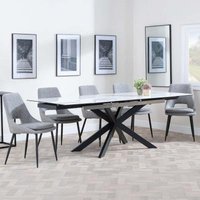Product photograph of Sutton White Ceramic Extending Dining Set - Peyton Grey Fabric Dining Chair from Choice Furniture Superstore