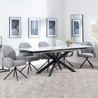 Product photograph of Sutton White Ceramic Extending Dining Set - Theo Dark Grey Fabric Swivel Dining Chair from Choice Furniture Superstore