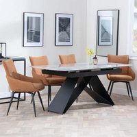 Product photograph of Westin Grey Ceramic Extending Dining Set - Ace Orange Fabric Swivel Dining Chair from Choice Furniture Superstore