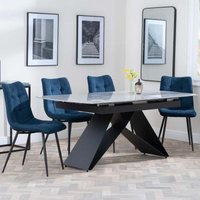 Product photograph of Westin Grey Ceramic Extending Dining Set - Corona Blue Fabric Dining Chair from Choice Furniture Superstore