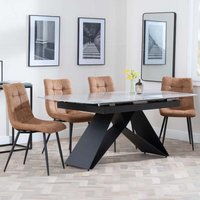 Product photograph of Westin Grey Ceramic Extending Dining Set - Corona Brown Fabric Dining Chair from Choice Furniture Superstore