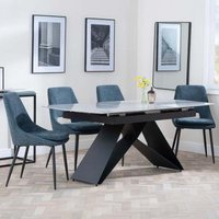 Product photograph of Westin Grey Ceramic Extending Dining Set - Peyton Blue Fabric Dining Chair from Choice Furniture Superstore