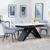 Product photograph of Westin White Ceramic Extending Dining Set - Ace Grey Fabric Swivel Dining Chair from Choice Furniture Superstore