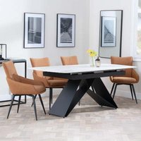Product photograph of Westin White Ceramic Extending Dining Set - Ace Orange Fabric Swivel Dining Chair from Choice Furniture Superstore