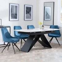 Product photograph of Westin White Ceramic Extending Dining Set - Arctic Blue Velvet Fabric Swivel Dining Chair from Choice Furniture Superstore