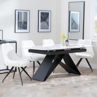 Product photograph of Westin White Ceramic Extending Dining Set - Arctic Cream Velvet Fabric Swivel Dining Chair from Choice Furniture Superstore
