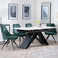 Product photograph of Westin White Ceramic Extending Dining Set - Arctic Green Velvet Fabric Swivel Dining Chair from Choice Furniture Superstore