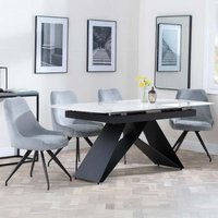Product photograph of Westin White Ceramic Extending Dining Set - Arctic Grey Velvet Fabric Swivel Dining Chair from Choice Furniture Superstore