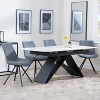 Product photograph of Westin White Ceramic Extending Dining Set - Boden Grey Fabric Swivel Dining Chair from Choice Furniture Superstore