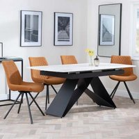 Product photograph of Westin White Ceramic Extending Dining Set - Boden Orange Fabric Swivel Dining Chair from Choice Furniture Superstore
