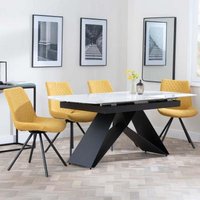Product photograph of Westin White Ceramic Extending Dining Set - Boden Yellow Fabric Swivel Dining Chair from Choice Furniture Superstore