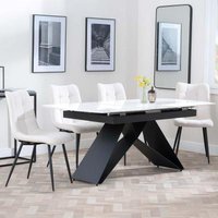 Product photograph of Westin White Ceramic Extending Dining Set - Corona Beige Fabric Dining Chair from Choice Furniture Superstore