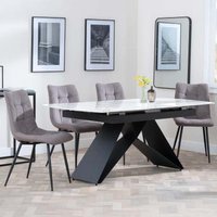 Product photograph of Westin White Ceramic Extending Dining Set - Corona Camel Fabric Dining Chair from Choice Furniture Superstore