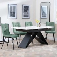 Product photograph of Westin White Ceramic Extending Dining Set - Corona Green Fabric Dining Chair from Choice Furniture Superstore