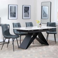Product photograph of Westin White Ceramic Extending Dining Set - Corona Light Grey Fabric Dining Chair from Choice Furniture Superstore
