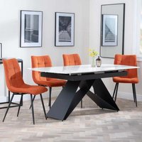 Product photograph of Westin White Ceramic Extending Dining Set - Corona Orange Fabric Dining Chair from Choice Furniture Superstore