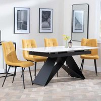 Product photograph of Westin White Ceramic Extending Dining Set - Corona Yellow Fabric Dining Chair from Choice Furniture Superstore
