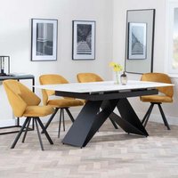 Product photograph of Westin White Ceramic Extending Dining Set - Ion Mustard Velvet Fabric Swivel Dining Chair from Choice Furniture Superstore