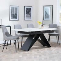 Product photograph of Westin White Ceramic Extending Dining Set - Peyton Grey Fabric Dining Chair from Choice Furniture Superstore