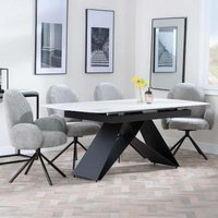 Product photograph of Westin White Ceramic Extending Dining Set - Theo Dark Grey Fabric Swivel Dining Chair from Choice Furniture Superstore