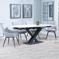 Product photograph of Arctic White Ceramic Swivel Top Extending Dining Set - Ace Grey Fabric Swivel Dining Chair from Choice Furniture Superstore
