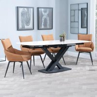 Product photograph of Arctic White Ceramic Swivel Top Extending Dining Set - Ace Orange Fabric Swivel Dining Chair from Choice Furniture Superstore