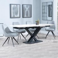 Product photograph of Arctic White Ceramic Swivel Top Extending Dining Set - Arctic Grey Velvet Fabric Swivel Dining Chair from Choice Furniture Superstore