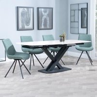 Product photograph of Arctic White Ceramic Swivel Top Extending Dining Set - Boden Green Fabric Swivel Dining Chair from Choice Furniture Superstore