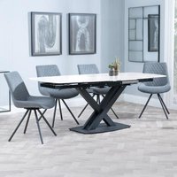 Product photograph of Arctic White Ceramic Swivel Top Extending Dining Set - Boden Grey Fabric Swivel Dining Chair from Choice Furniture Superstore