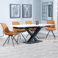 Product photograph of Arctic White Ceramic Swivel Top Extending Dining Set - Boden Orange Fabric Swivel Dining Chair from Choice Furniture Superstore