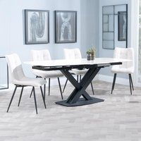 Product photograph of Arctic White Ceramic Swivel Top Extending Dining Set - Corona Beige Fabric Dining Chair from Choice Furniture Superstore