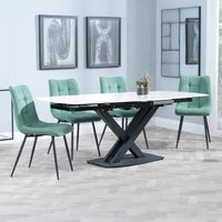 Product photograph of Arctic White Ceramic Swivel Top Extending Dining Set - Corona Green Fabric Dining Chair from Choice Furniture Superstore