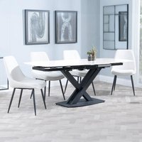 Product photograph of Arctic White Ceramic Swivel Top Extending Dining Set - Darwin Cream Fabric Dining Chair from Choice Furniture Superstore