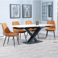 Product photograph of Arctic White Ceramic Swivel Top Extending Dining Set - Darwin Orange Fabric Dining Chair from Choice Furniture Superstore