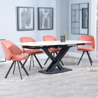 Product photograph of Arctic White Ceramic Swivel Top Extending Dining Set - Ion Orange Velvet Fabric Swivel Dining Chair from Choice Furniture Superstore