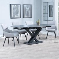 Product photograph of Arctic Black Ceramic Swivel Top Extending Dining Set - Ace Grey Fabric Swivel Dining Chair from Choice Furniture Superstore