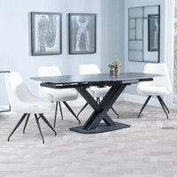 Product photograph of Arctic Black Ceramic Swivel Top Extending Dining Set - Arctic Cream Velvet Fabric Swivel Dining Chair from Choice Furniture Superstore