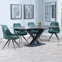 Product photograph of Arctic Black Ceramic Swivel Top Extending Dining Set - Arctic Green Velvet Fabric Swivel Dining Chair from Choice Furniture Superstore